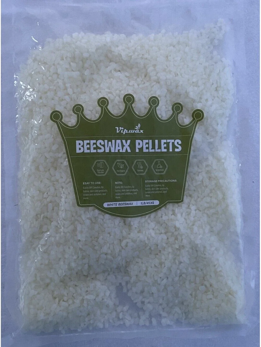 VIPwax White Beeswax Pellets 1LB, Natural Organic Beeswax, 1LB NEW
